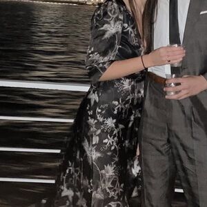 All Saints Black and White Patterned Silk Wrap Maxi Dress